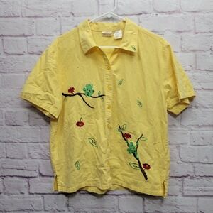 Vtg Bobbie Brooks Embroidered Frogs Button Shirt L Gorpcore Cottage Cute Grunge